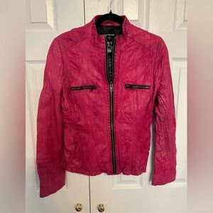 Royal Underground Hot Pink Leather Crinckle Jacket Size Medium